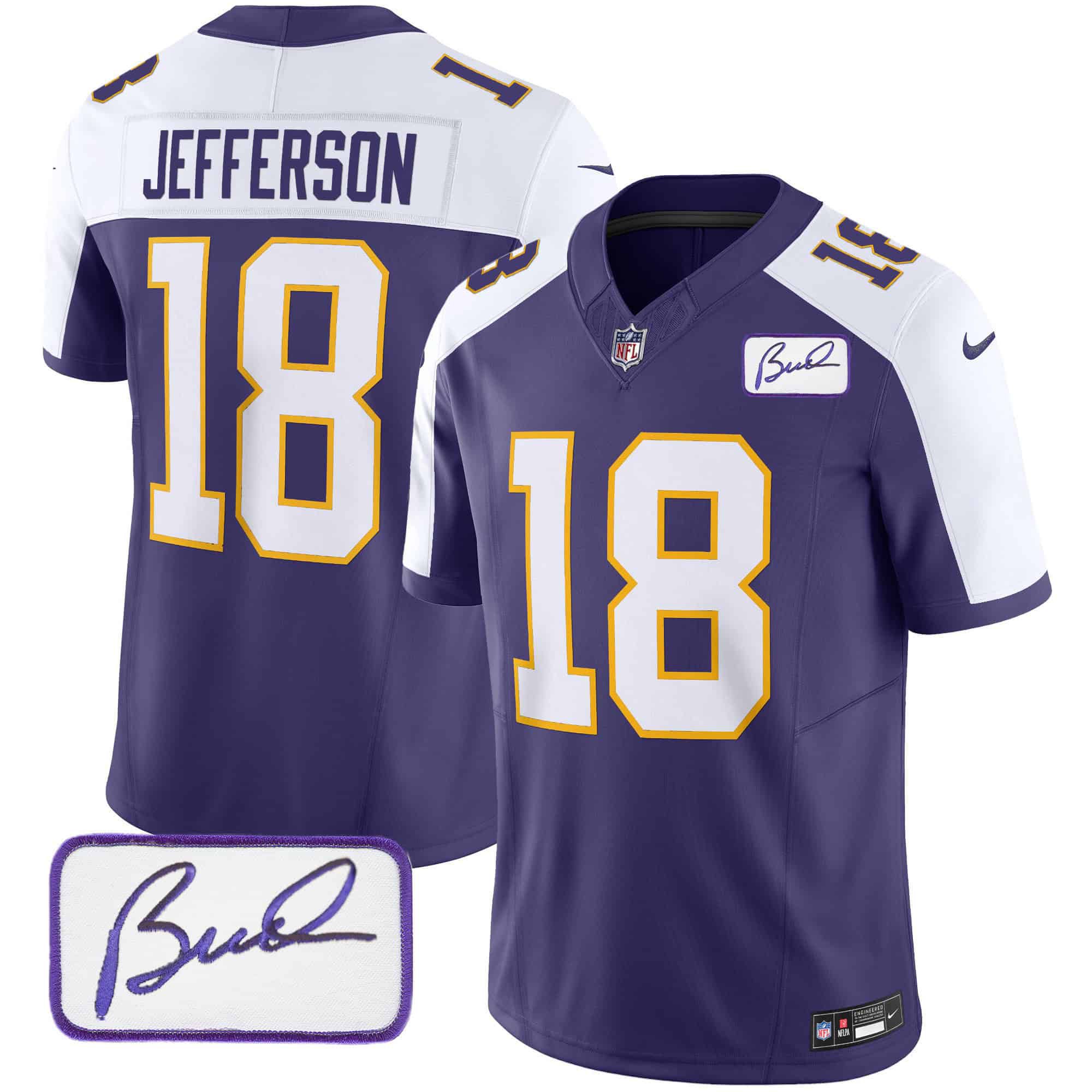Men Minnesota Vikings 18 Jefferson Purple 2024 Nike Bud Grant Patch Classic Limited NFL Jersey